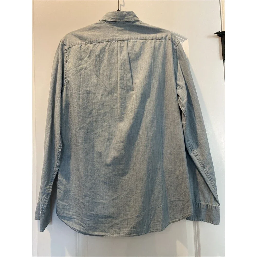 J.Crew Shirt Mens Medium Blue Organic Cotton Chambray Slim Long Sleeve Button Up